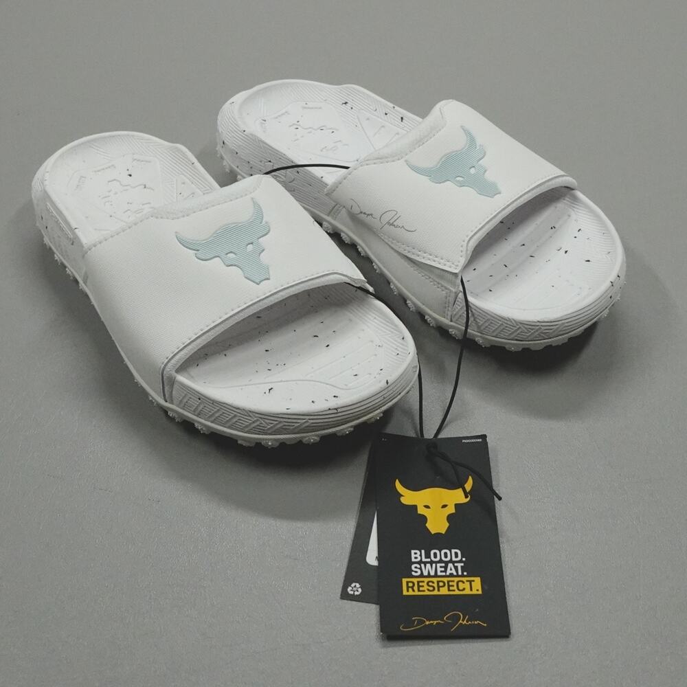 Under Armour Project Rock 3 Slides Unisex Men's 7 Women's 8.5 White NWT